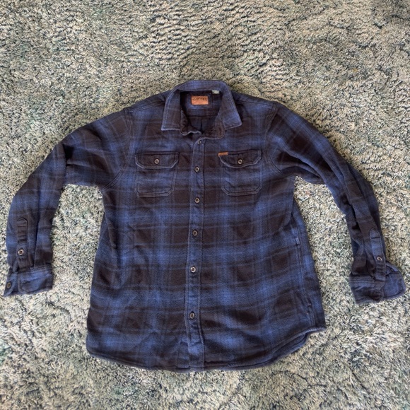 Orvis Blue Black Heavy Flannel Large Plaid Shacket - Picture 1 of 5